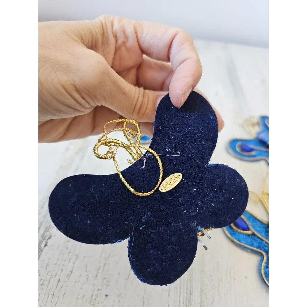 Vintage silvestri blue‎ sparkle butterfly ornament gold Xmas tree unique